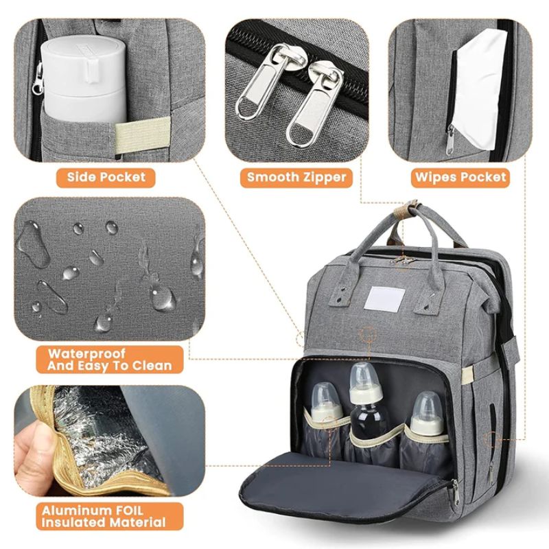 Mochila Pañalera Con cuna Espacioso Impermeable
