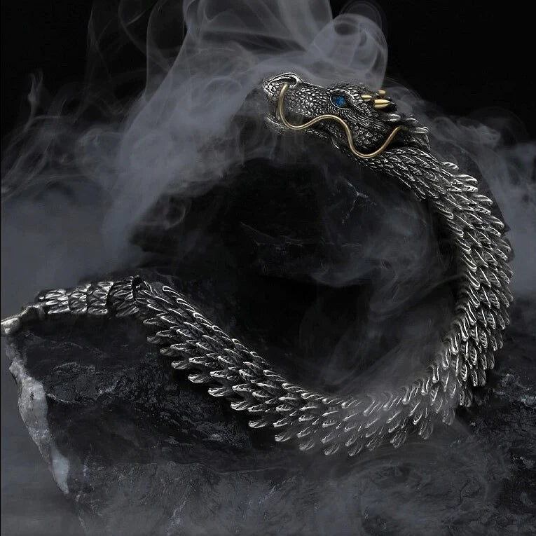 Pulsera Brazalete Dragón Plateado