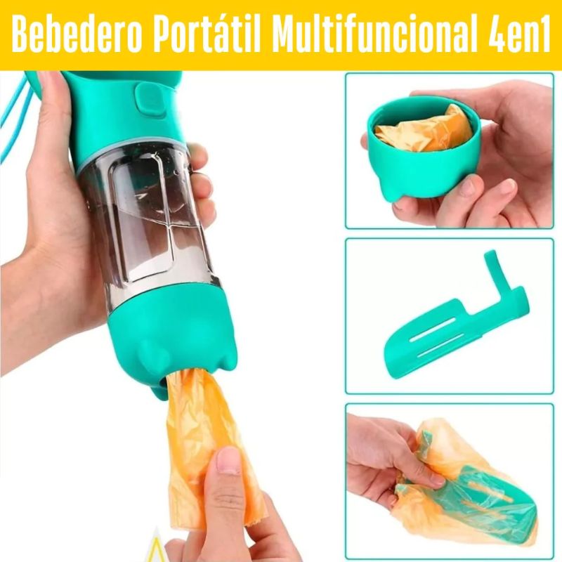 Bebedero Portátil Multifuncional 4en1 para tus mascotas