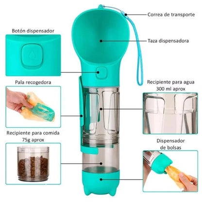 Bebedero Portátil Multifuncional 4en1 para tus mascotas