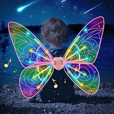 Alas de hadas LED eléctricas iluminadas con alas de mariposa en movimiento