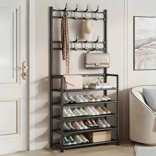 Zapatero Perchero con Ganchos Organizador Metálico de 5 Niveles