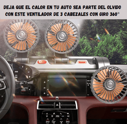 Ventilador de Auto de 3 Cabezales Giratorios 360º