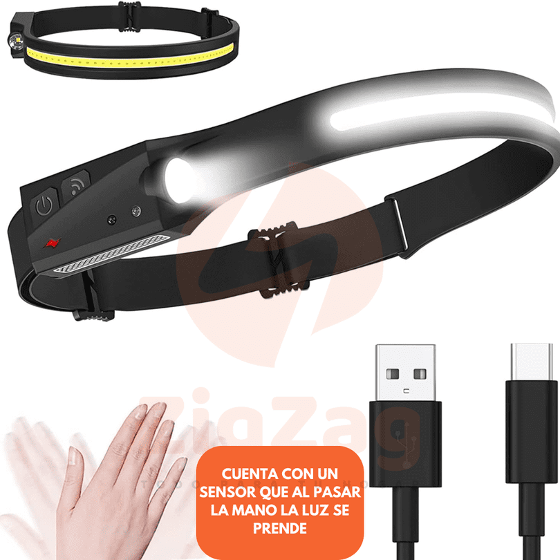 Linterna de cabeza con Sensor LED recargable por USB