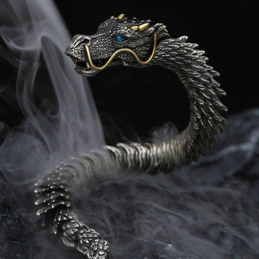 Pulsera Brazalete Dragón Plateado
