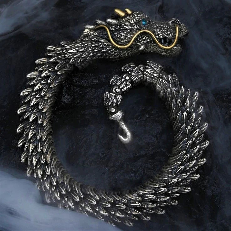 Pulsera Brazalete Dragón Plateado