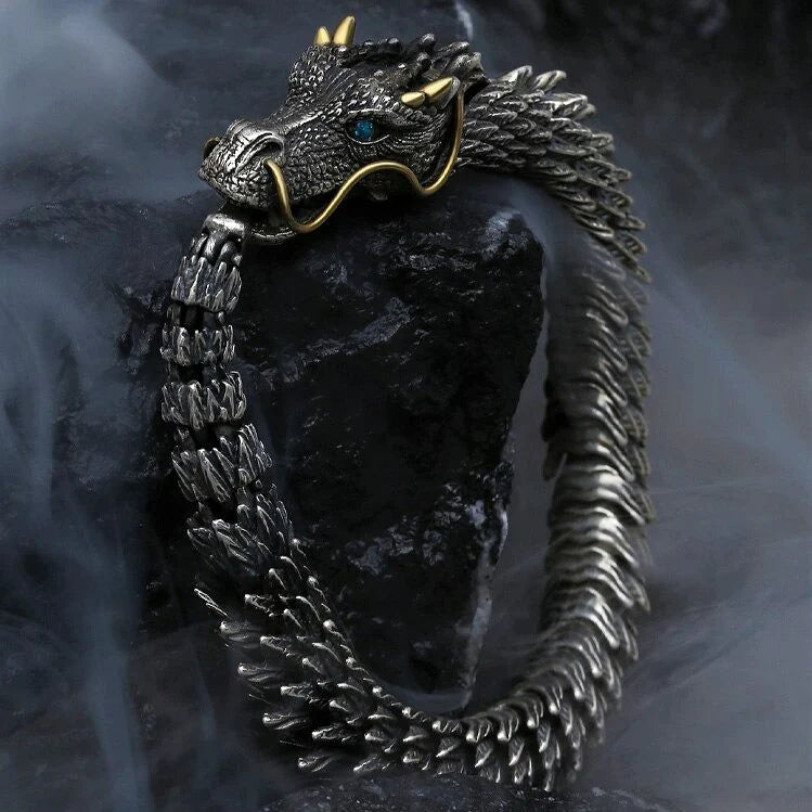 Pulsera Brazalete Dragón Plateado