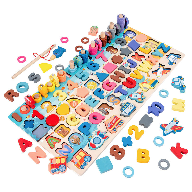 Tablero Didáctico de Madera Montessori 7 en 1 de 135 Piezas