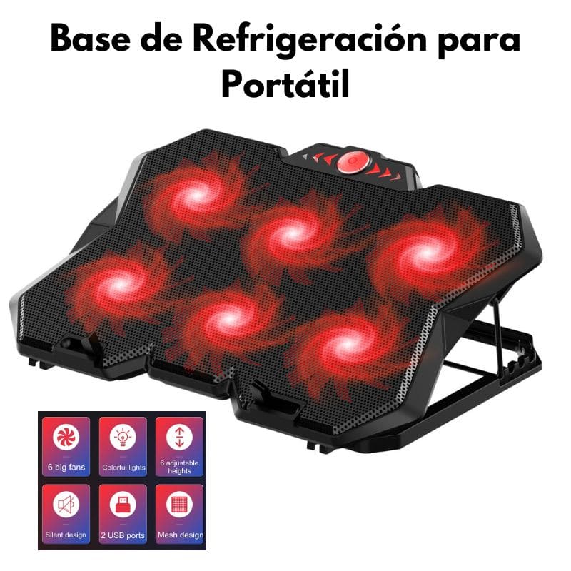 Base de Refrigeración para Portátil con 6 Ventiladores Profesionales