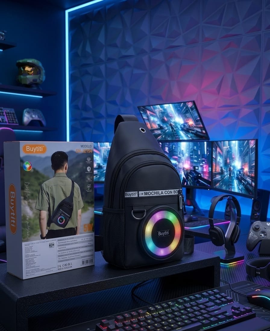 Mochila Pechera Con Bocina Bluetooth Portátil Y Luces Rgb