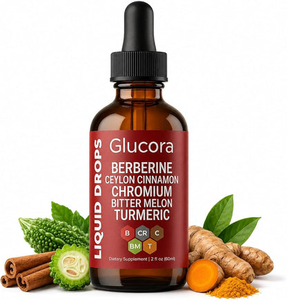 Glucora Berberina Liquida Gotas, gotas de berberina con canela de Ceilán,