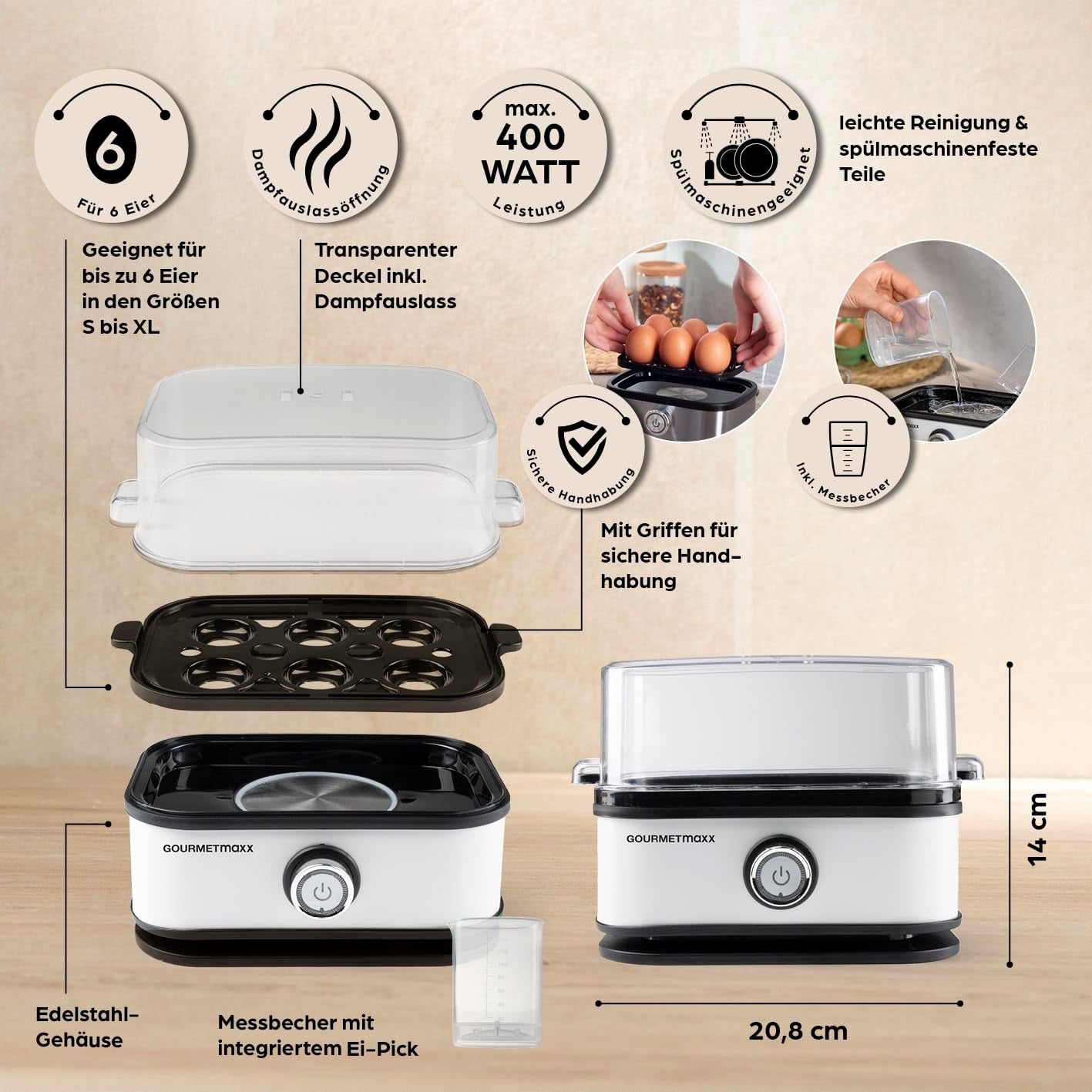 Hervidor De Huevos Con Apagado Automático - Tres Velocidades hasta 6 huevos