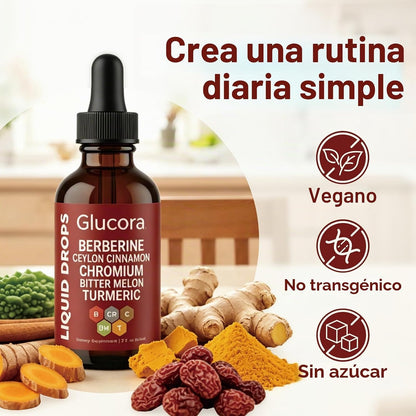 Glucora Berberina Liquida Gotas, gotas de berberina con canela de Ceilán,