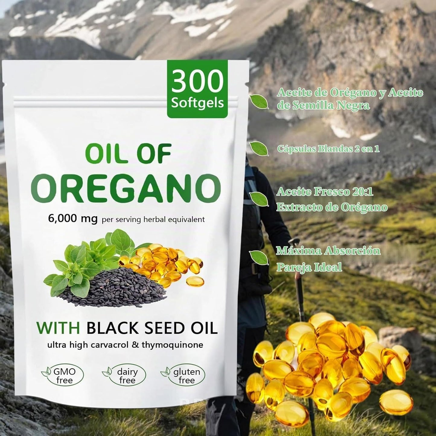 Aceite de Orégano Puro con Aceite de Semilla Negra