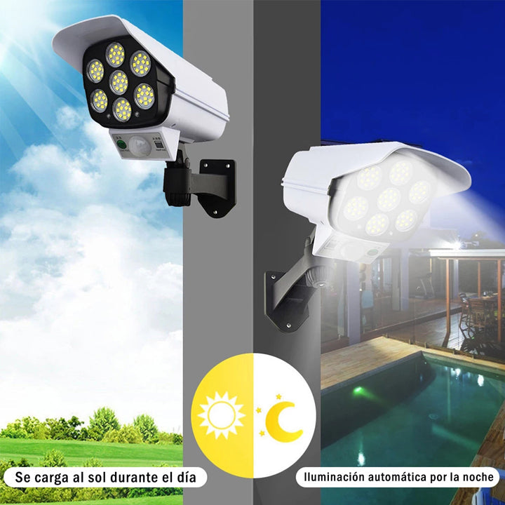 Foco solar led tipo cámara de vigilancia